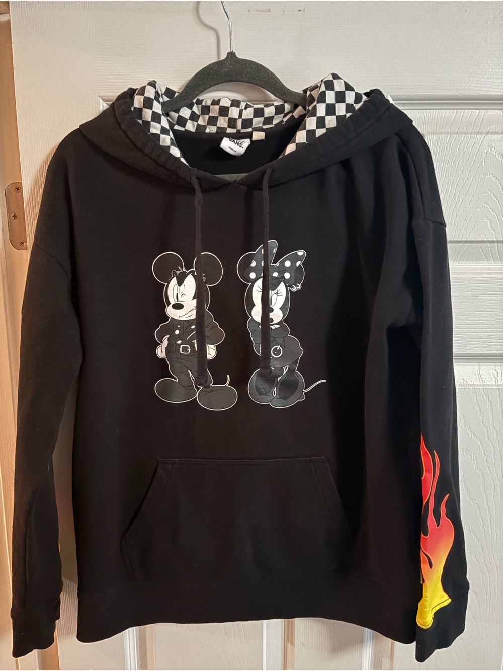Disney Vans hoodie sweatshirt Minnie Mickey flames checkered black size L